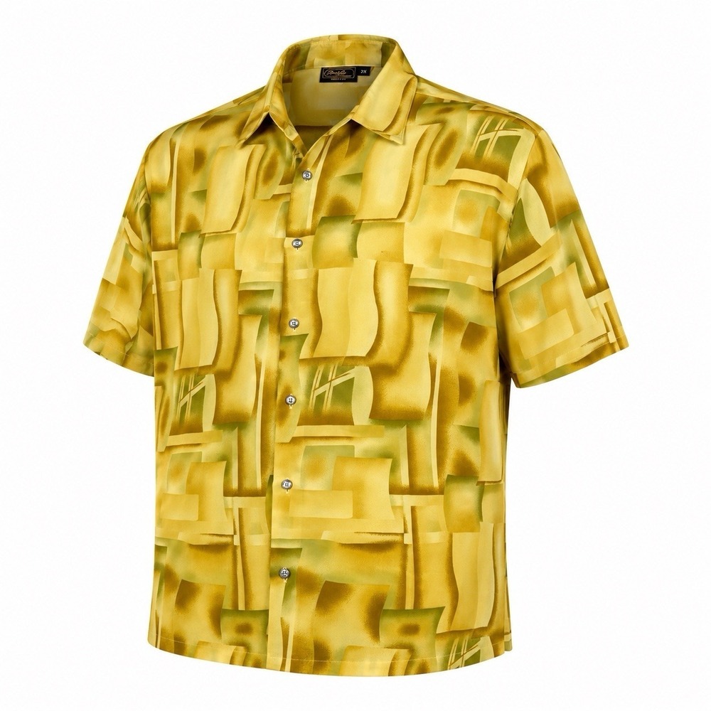 Monzini Button Up Polyester Shirt 2X Mustard Made In The USA Stretch